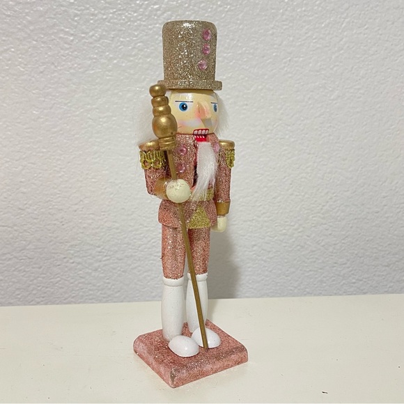 NU pink wooden glittery Christmas nutcracker holiday decor gift Xmas gift - Picture 2 of 10